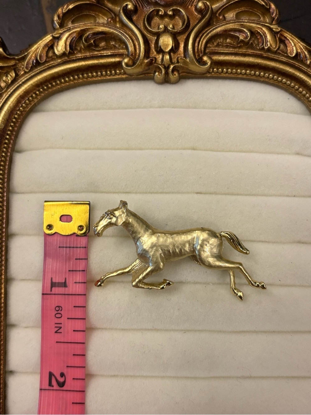 Vtg Gold Tone Horse Pin Brooch Running Gallop Brushed Satin Finish 2” Stallion - Picture 3 of 5